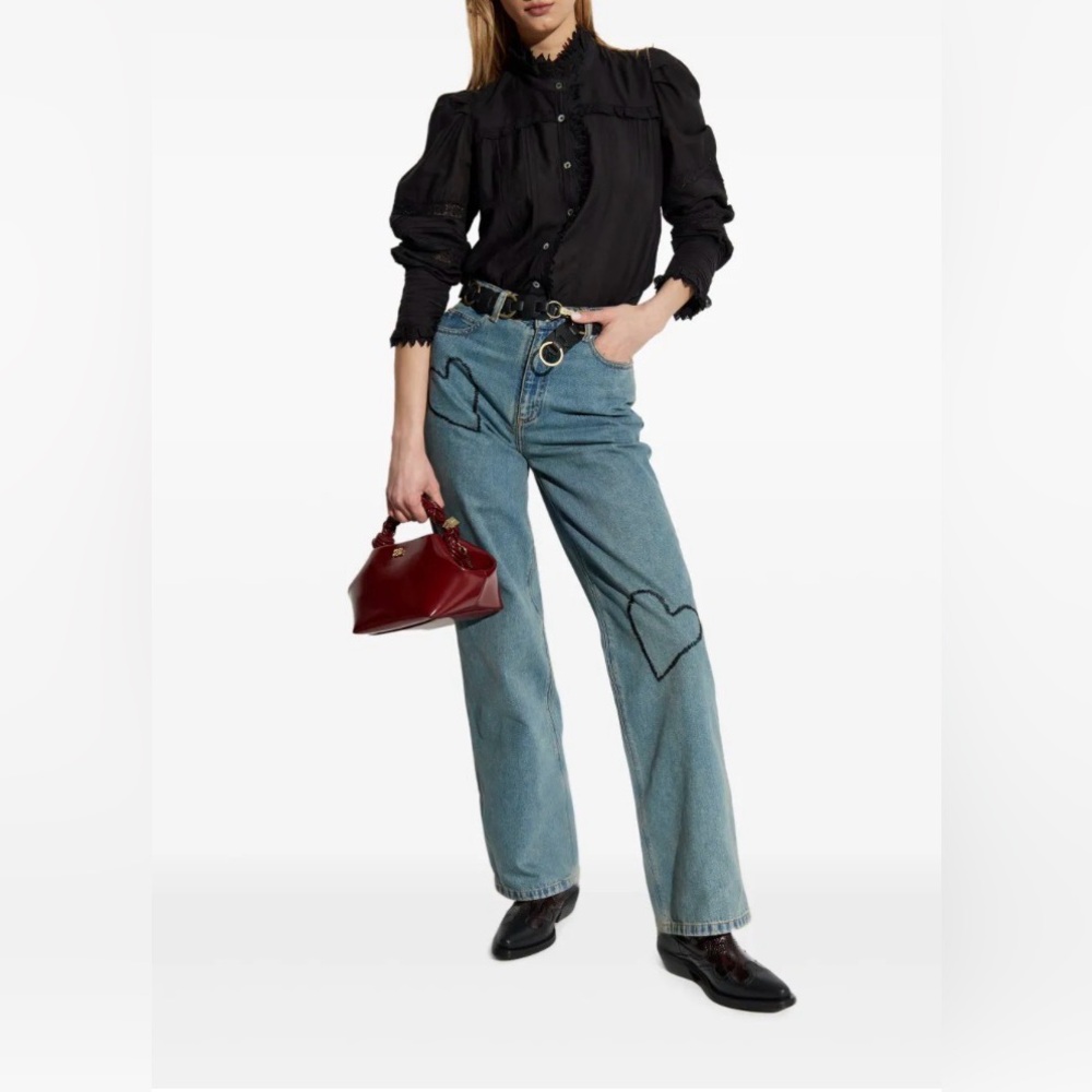 Zadig & Voltaire - Elio Light Blue Straight-Leg Jeans with Heart Motifs, Size 25